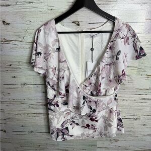 Jacques Vert Blouse floral purple size 12 ruffle NWT